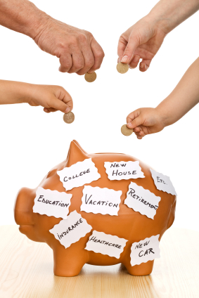 Piggy bank labelled with financial goals