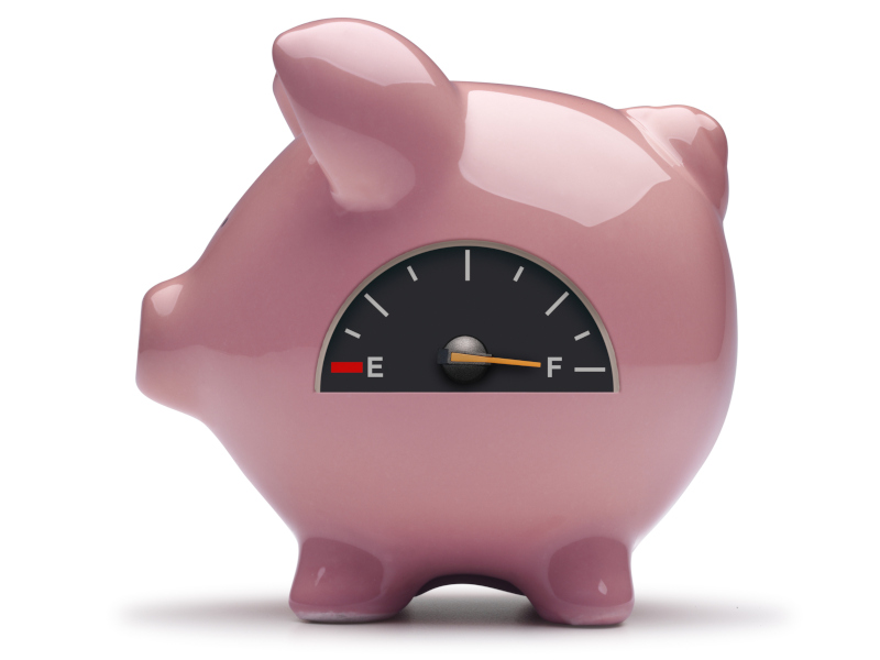 Learn how to save money represented by a piggy bank that is full of money that has been saved.